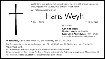 Anzeige von Hans Weyh von MGO