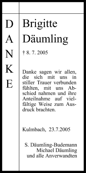 Anzeige von Brigitte Däumling von MGO