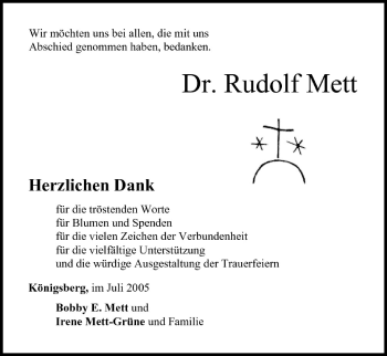 Anzeige von Rudolf Mett von MGO