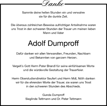 Anzeige von Adolf Dumproff von MGO