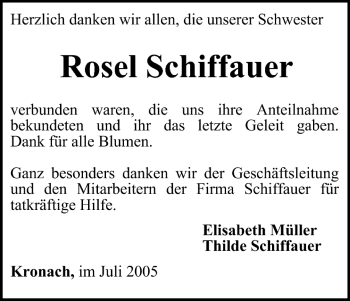 Anzeige von Rosel Schiffauer von MGO