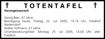 Anzeige von Totentafel vom 22.07.2005 von MGO