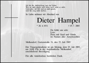 Anzeige von Dieter Hampel von MGO