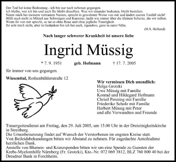 Anzeige von Ingrid Müssig von MGO