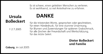 Anzeige von Ursula Boßecker von MGO