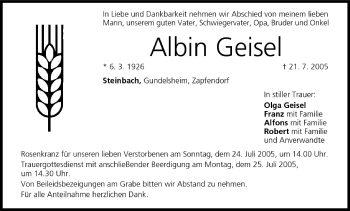 Anzeige von Albin Geisel von MGO