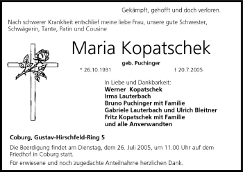 Anzeige von Maria Kopatschek von MGO