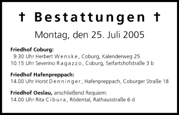 Anzeige von Bestattungen vom 25.07.2005 von MGO