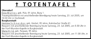Anzeige von Totentafel vom 23.07.2005 von MGO