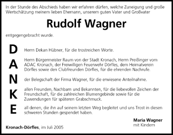 Anzeige von Rudolf Wagner von MGO