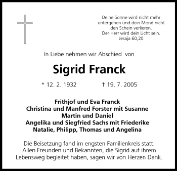 Anzeige von Sigrid Franck von MGO