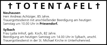 Anzeige von Totentafel vom 23.07.2005 von MGO