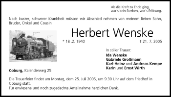 Anzeige von Herbert Wenske von MGO