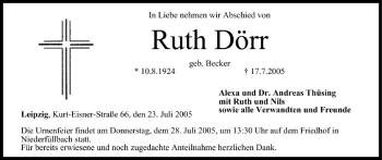 Anzeige von Ruth Dörr von MGO