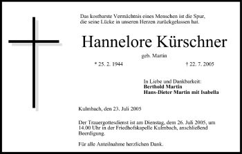 Anzeige von Hannelore Kürschner von MGO