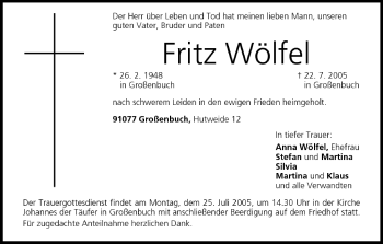 Anzeige von Fritz Wölfel von MGO