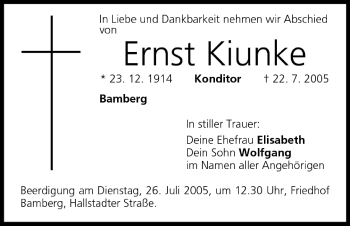 Anzeige von Ernst Kiunke von MGO