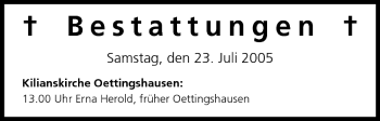 Anzeige von Bestattungen vom 23.07.2005 von MGO