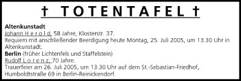 Anzeige von Totentafel vom 25.07.2005 von MGO
