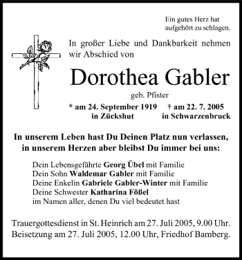 Anzeige von Dorothea Gabler von MGO