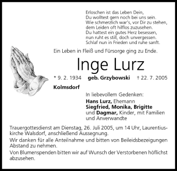 Anzeige von Inge Lurz von MGO