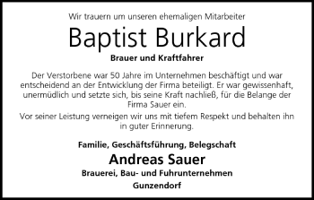 Anzeige von Baptist Burkard von MGO