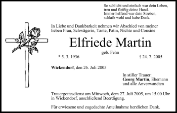 Anzeige von Elfriede Martin von MGO
