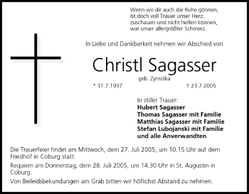 Anzeige von Christl Sagasser von MGO