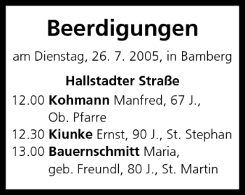 Anzeige von Beerdigungen vom 26.07.2005 von MGO