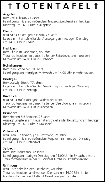 Anzeige von Totentafel vom 26.07.2005 von MGO