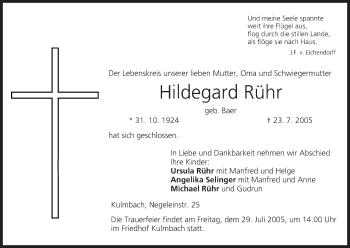 Anzeige von Hildegard Rühr von MGO