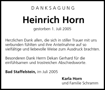 Anzeige von Heinrich Horn von MGO