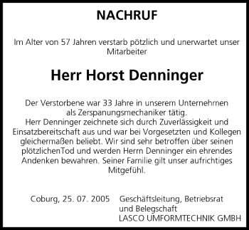 Anzeige von Horst Denninger von MGO