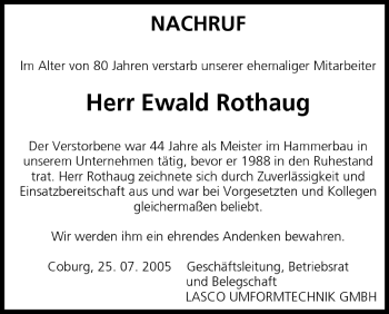 Anzeige von Ewald Rothaug von MGO