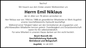 Anzeige von Emil Niklaus von MGO