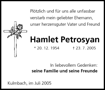 Anzeige von Hamlet Petrosyan von MGO