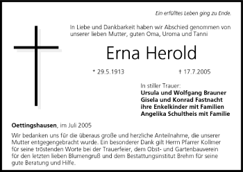 Anzeige von Erna Herold von MGO