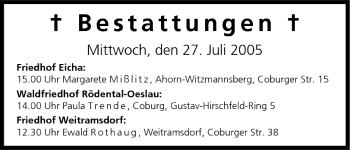 Anzeige von Bestattungen vom 27.07.2005 von MGO