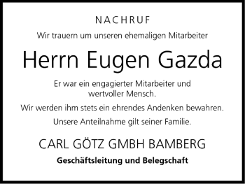 Anzeige von Eugen Gazda von MGO