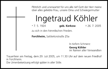Anzeige von Ingetraud Köhler von MGO