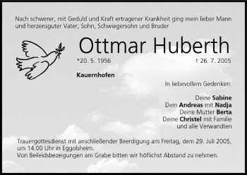 Anzeige von Ottmar Huberth von MGO