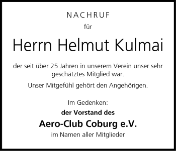 Anzeige von Helmut Kulmai von MGO