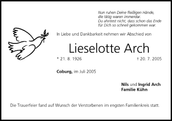 Anzeige von Lieselotte Arch von MGO