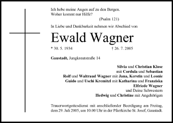Anzeige von Ewald Wagner von MGO