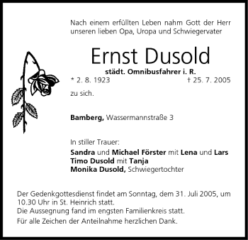 Anzeige von Ernst Dusold von MGO