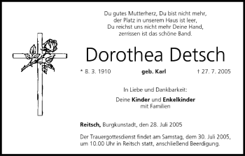 Anzeige von Dorothea Detsch von MGO