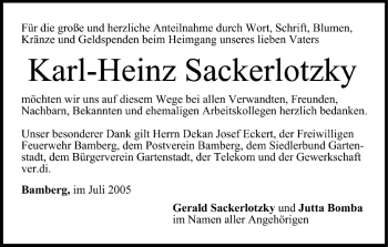 Anzeige von Karl-Heinz Sackerlotzky von MGO