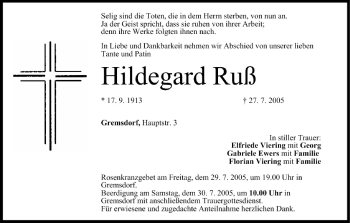 Anzeige von Hildegard Ruß von MGO
