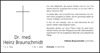 Anzeige von Heinz Braunschmidt von MGO