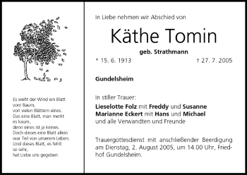 Anzeige von Käthe Tomin von MGO